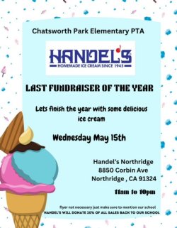 PTA Dine Out Flyer - Handel\'s Homemade Ice Cream - Northridge, CA